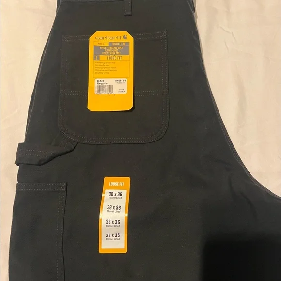 NWT Carhartt Men's Black loose fit canvas flannel lined Cargo Pants - Picture 3 of 7